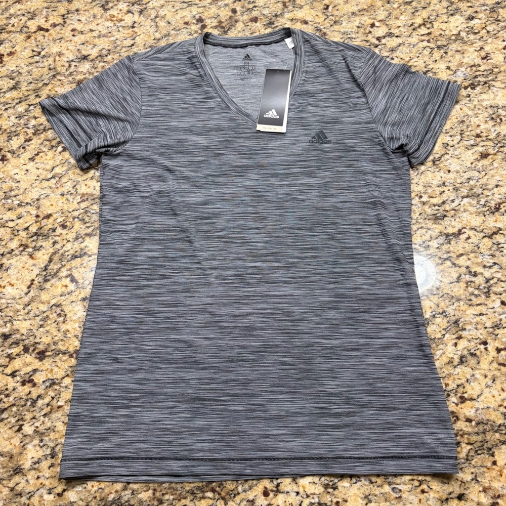 NEW Adidas Womens Climalite V-Neck Space Dye Gray Performance T-Shirt Size M ws